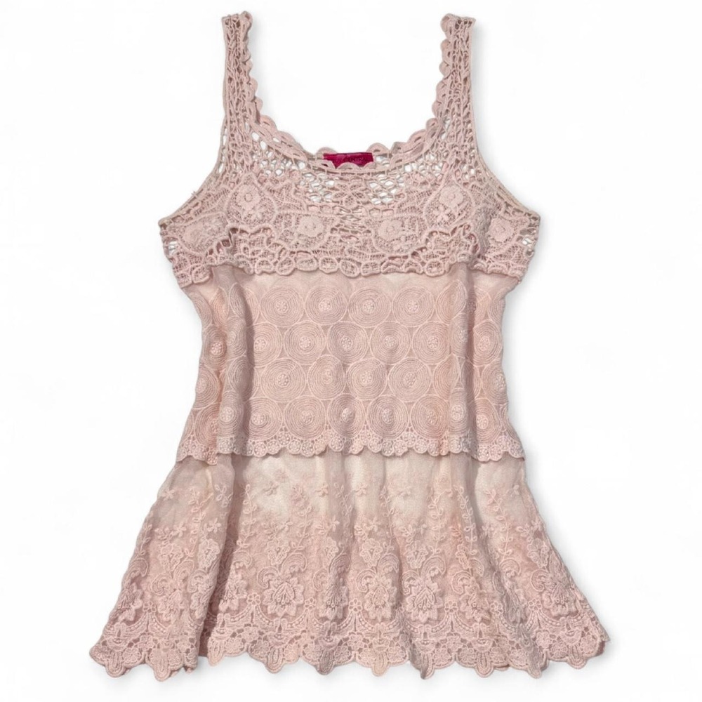 Y2K Pink Body Central Crochet Lace Mesh Flowy Tank Top Large